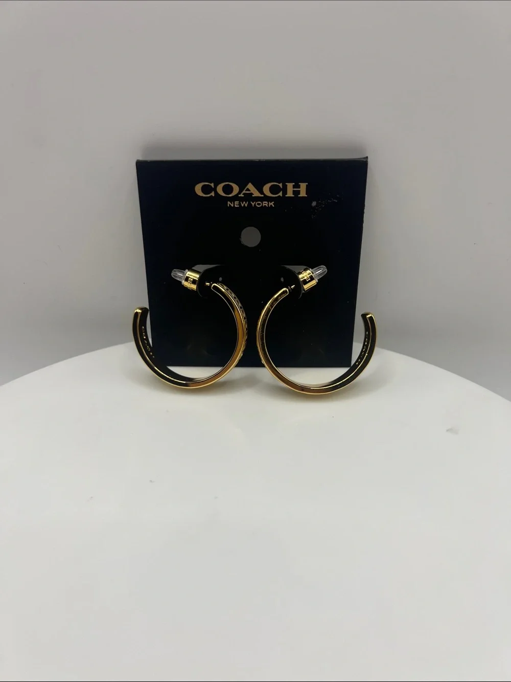 152. Coach Gold Tone and Multi Color Ceramic Hoop Earrings - Picture 2 of 5